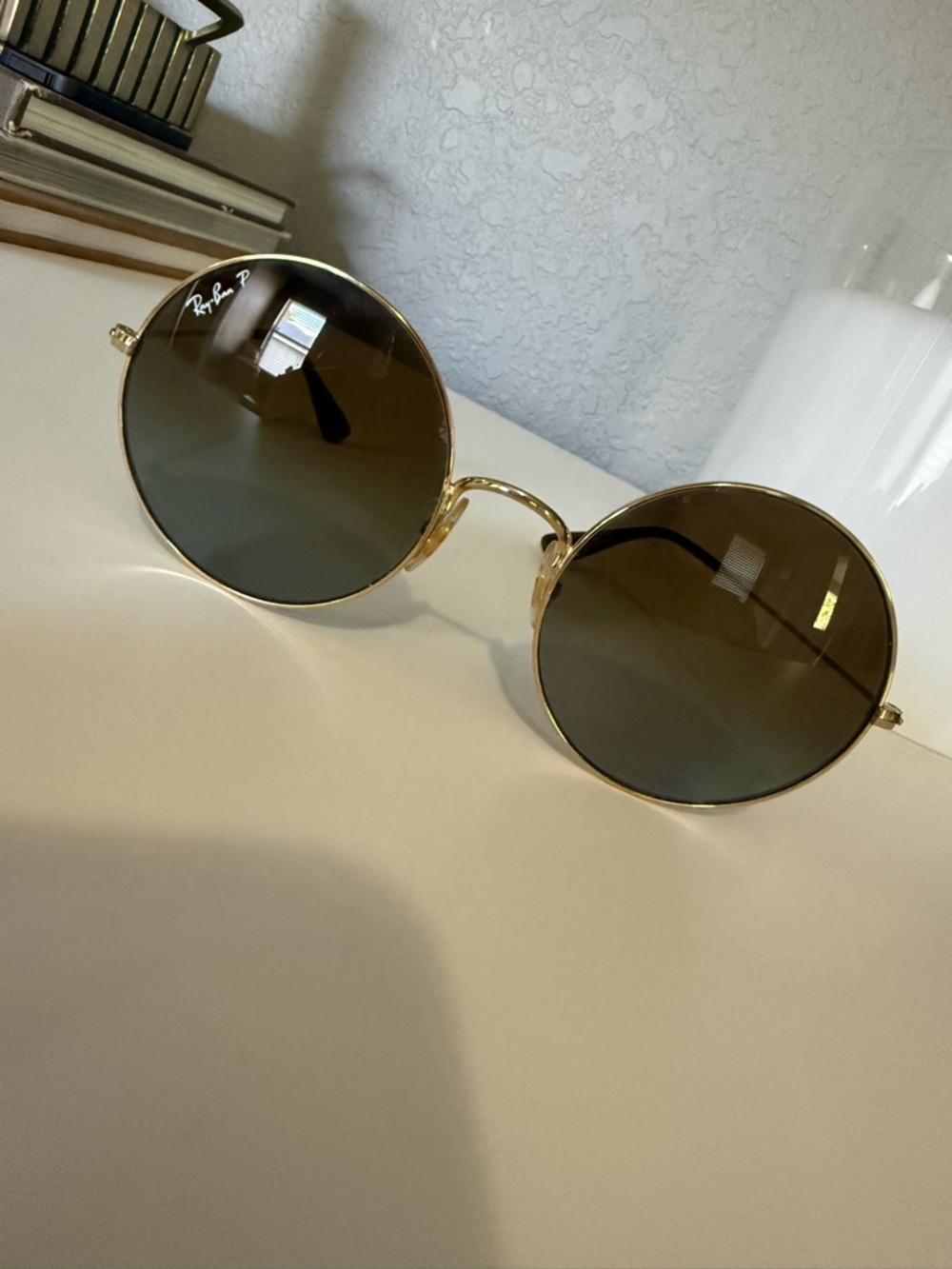Ray-Ban Gold Round Sunglasses with Brown Lenses